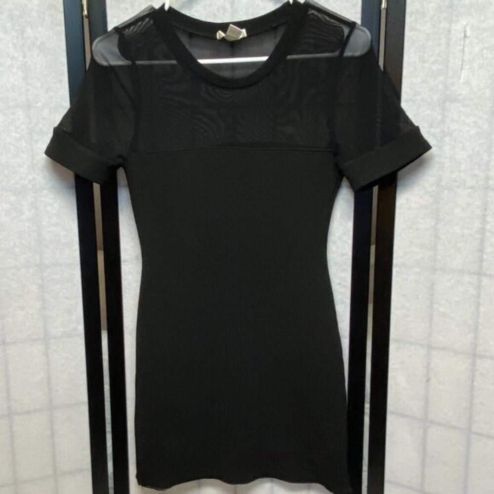 Bozzolo Vintage Sheer High Mesh Neck Bodice Bodycon Mini Dress Modified Black